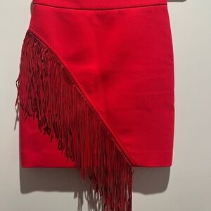 Maje Red Fringe Mini Skirt